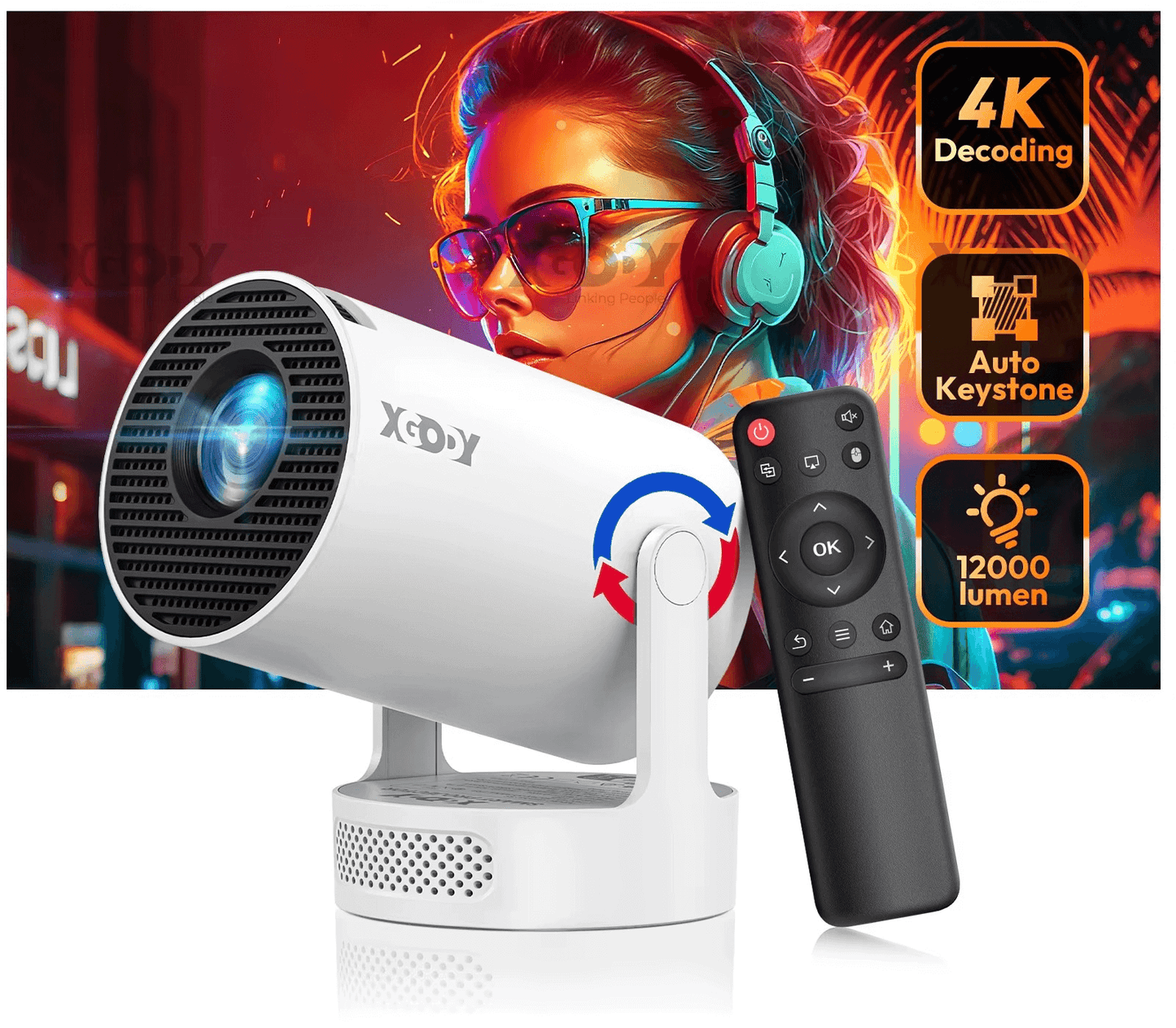 Trendsparadies – VibeBeam by XGODY Mini-Beamer mit 4K Support, WiFi 6 & Bluetooth 5.4